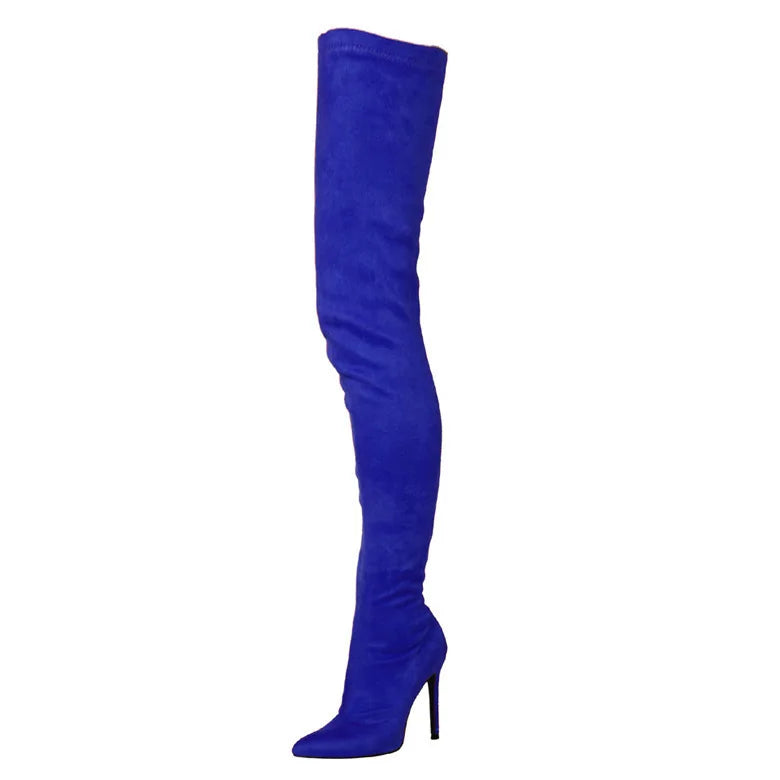 Sexy Boots Boots-Women Female Shoes  2025 Ladies Pointy High Heel Over-the-Knee Rubber Solid Pointed Toe Rome Slip-On Lace-Up Fl