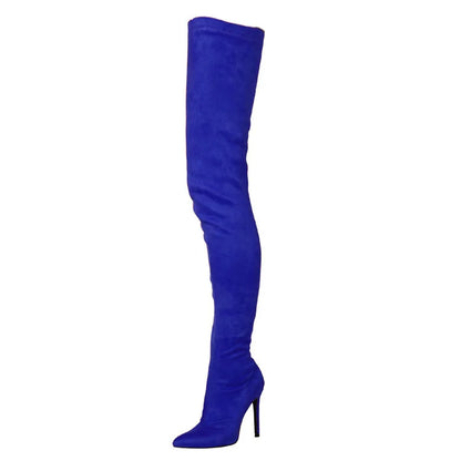 Sexy Boots Boots-Women Female Shoes  2025 Ladies Pointy High Heel Over-the-Knee Rubber Solid Pointed Toe Rome Slip-On Lace-Up Fl