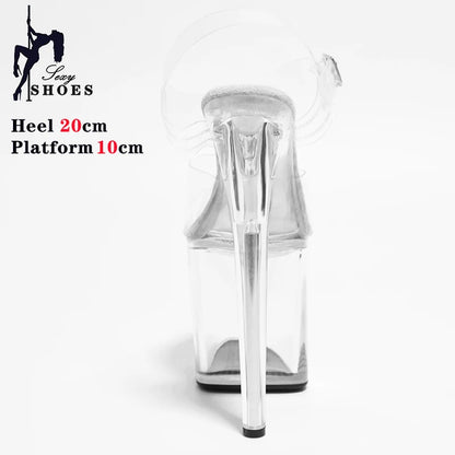 Women's Sandals with Heels Nightclub Dancing Stilettos Heels Crystal Platform Ladies Pole Dancing T-show Model Stripper Shoes