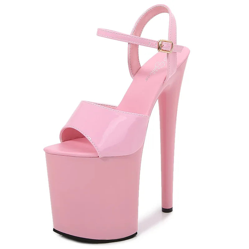 Patent Leather 20cm Platform Sandals Stiletto High Heels Sexy Sandals Women Pole Dancing Shoes Nightclub Sandals Plus Size 34-45