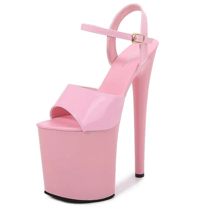 Patent Leather 20cm Platform Sandals Stiletto High Heels Sexy Sandals Women Pole Dancing Shoes Nightclub Sandals Plus Size 34-45