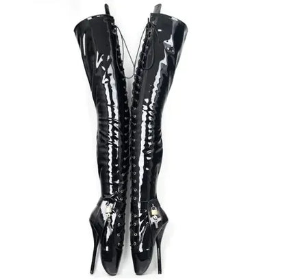 18CM/7 Inch Women Thigh High Ballet Boots,Sexy Pole Dancing Shoes,Men Cosplay Fetish Corset Dominatrix,Black,White,Silver,Big