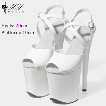 New Popular 20cm 8" Heels Pole Dance Platform Shoes Black Velvet Denim Snake Sexy Dancing Shoes Catwalk Model High Heels Sandals