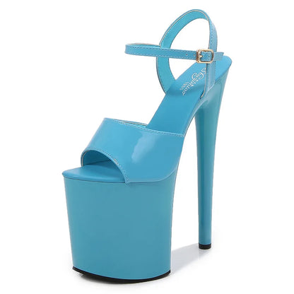 Patent Leather 20cm Platform Sandals Stiletto High Heels Sexy Sandals Women Pole Dancing Shoes Nightclub Sandals Plus Size 34-45