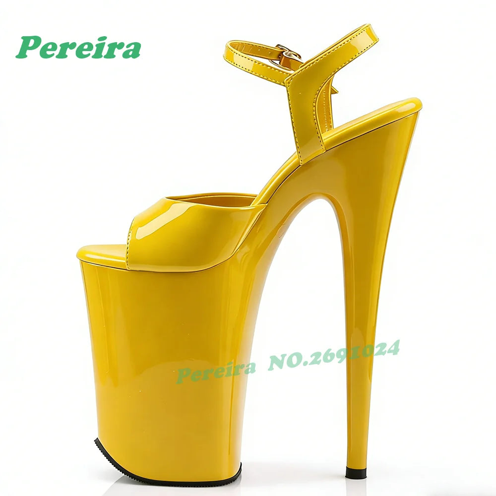 White Platform Strap Buckled Sandals Peep Toe Stiletto High Heels for Pole Dance Glossy Slingback Nightclub Sexy Shoes Gothic
