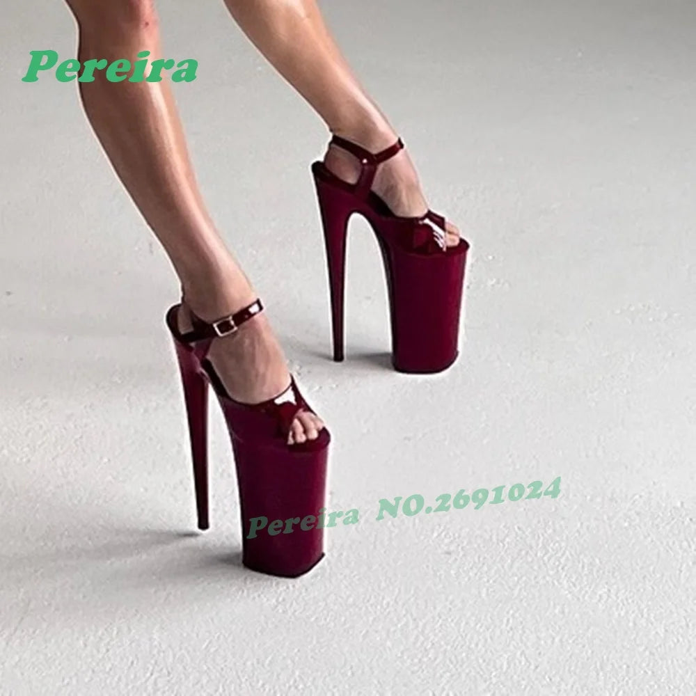 White Platform Strap Buckled Sandals Peep Toe Stiletto High Heels for Pole Dance Glossy Slingback Nightclub Sexy Shoes Gothic