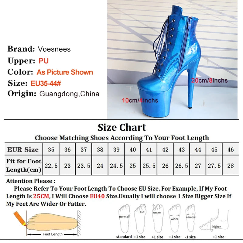 Pole Dance Stripper Women Ankle Boots  Short Tube Sexy 20cm/8Inch Super High Heels Nightclub Exotic Platform Strappy Ladies Shoe