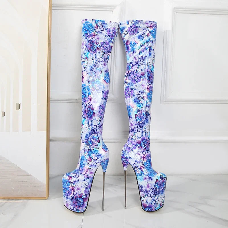 SDTRFT Ladylik SM Shoes Pole Dancing 20cm Thin Heels Stilettos Over The Knee Long Boots Platform Women Pumps Printed Botas Mujer