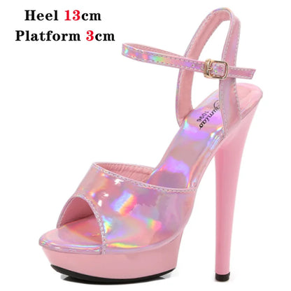 Women Shoes Heel Sexy Super High Pole Dance Party High Heels Sandals Platform Wedding Pumps Peep Toe Stripper Heels Silver
