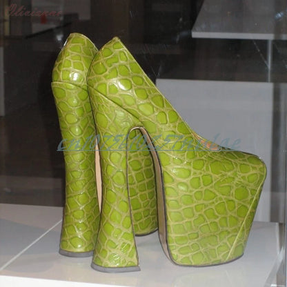 Runway Style Green Stoneprint Shallow Pumps Platform Chunky High Heel Party Fashion Sexy Women Shoes 2026 Hot Girls Para Mujere