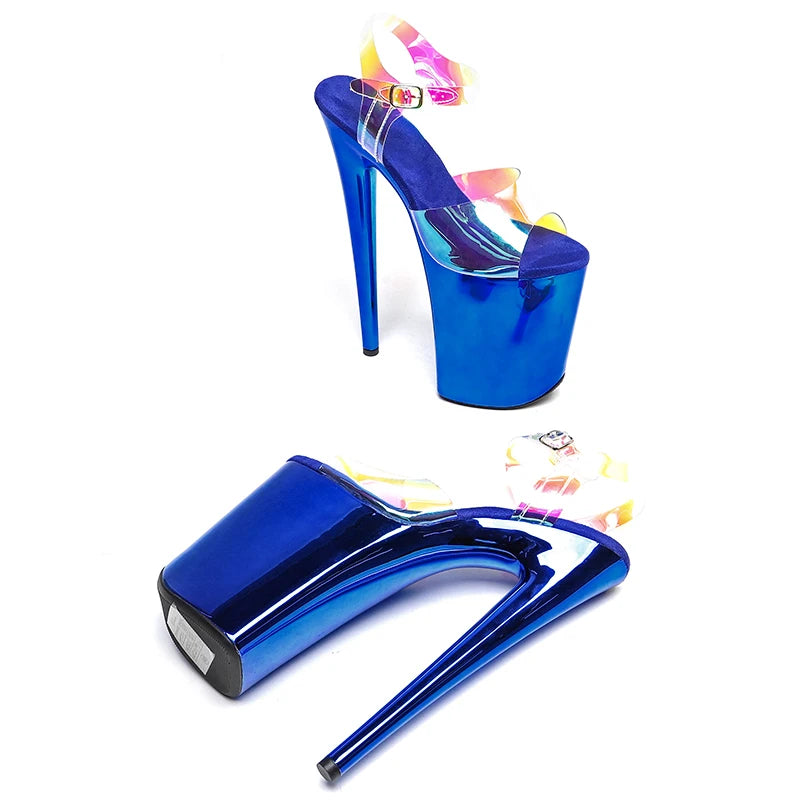 Leecabe  23CM/9inches holography clear TPU Upper   electroplate High Heel platform party sandals stripper heel  Pole Dance shoes