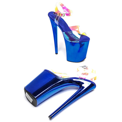 Leecabe  23CM/9inches holography clear TPU Upper   electroplate High Heel platform party sandals stripper heel  Pole Dance shoes