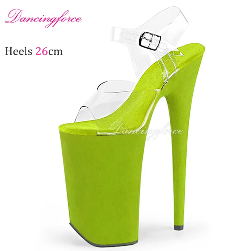 10Inch/26cm Super High Heels Clear Upper Pole Dance Shoes Modern Suede Platform Stripper Party Sandals Women