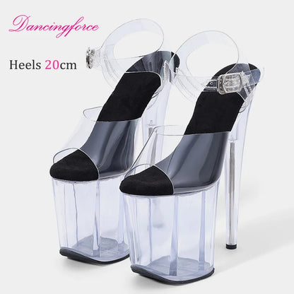 20cm 8Inches Stripper Crossdressing Crystal Transparent Sandals Platform Pole Dancing Wedding Shoes High Heel Lady Fashion Sex