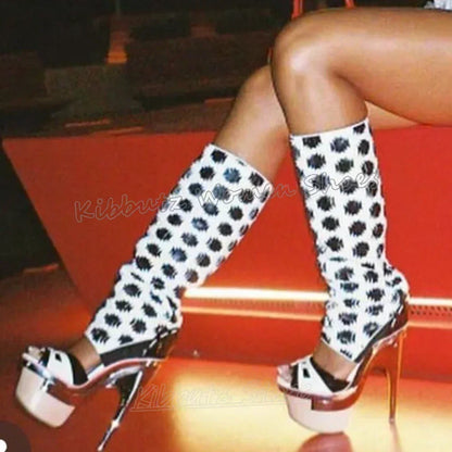 Sandal Boots Knee High Platform Patchwork Leather Round Toe Thin High Heels Fashion Novelty Concise Sexy Pub Girls Shoes Newest