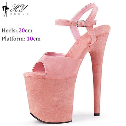 New Popular 20cm 8" Heels Pole Dance Platform Shoes Black Velvet Denim Snake Sexy Dancing Shoes Catwalk Model High Heels Sandals
