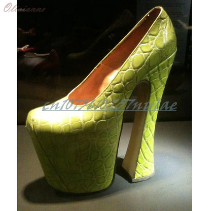 Runway Style Green Stoneprint Shallow Pumps Platform Chunky High Heel Party Fashion Sexy Women Shoes 2026 Hot Girls Para Mujere