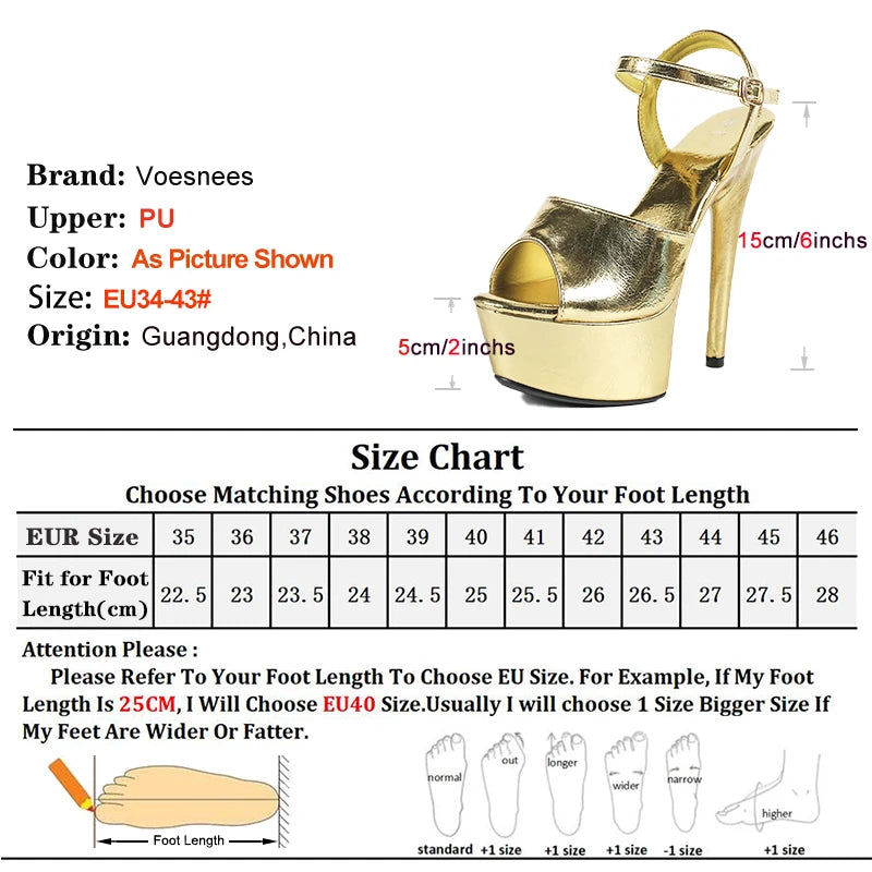 Gold Sandals T Show Summer Women Heels 15CM Stiletto Nightclub Party Large Size 43 Fashion Platform Shoes Pole Dance Stripper