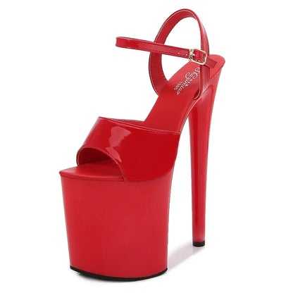 Patent Leather 20cm Platform Sandals Stiletto High Heels Sexy Sandals Women Pole Dancing Shoes Nightclub Sandals Plus Size 34-45