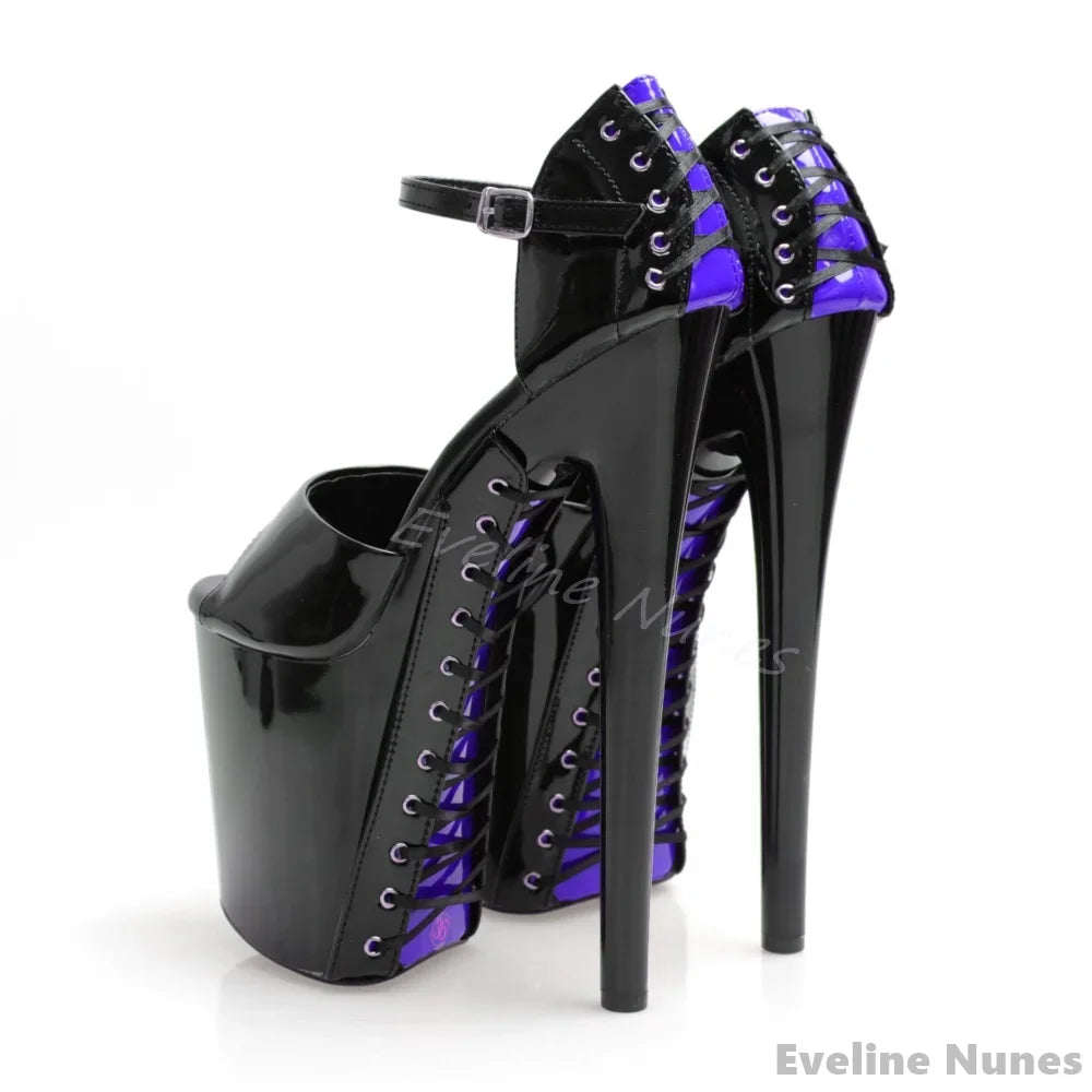 20cm Peep Toe Cross Strap Super High Heel Sandals Women Stiletto Toe Platform Pole Dance Plus Size Nightclub Model Catwalk Pumps