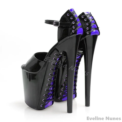 20cm Peep Toe Cross Strap Super High Heel Sandals Women Stiletto Toe Platform Pole Dance Plus Size Nightclub Model Catwalk Pumps