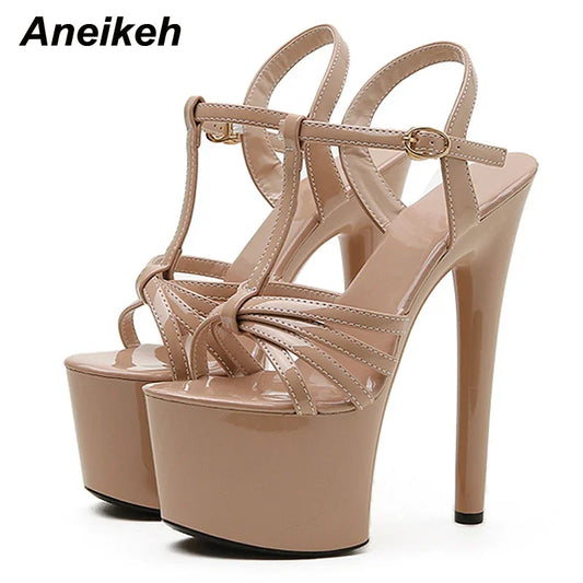 Aneikeh Platform Heigh Gladiator Women Sandals Summer Narrow Band T-Tied Shoes High Buckle Strap Thin Heels Sandalias Mujer 2026