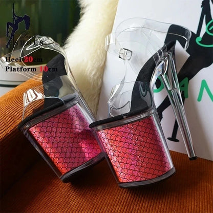 New Leopard Print Crystal Transparent Bling Women Sandals Dress Pole Dance Antiskid Shoes Platform Buckle High Heels Party Shoes
