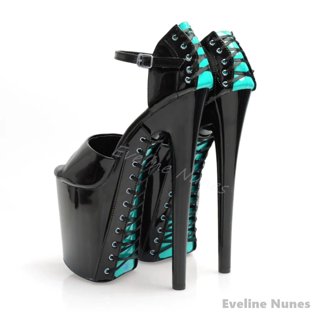20cm Peep Toe Cross Strap Super High Heel Sandals Women Stiletto Toe Platform Pole Dance Plus Size Nightclub Model Catwalk Pumps