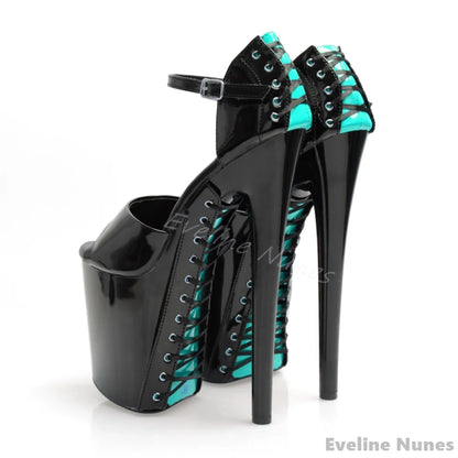 20cm Peep Toe Cross Strap Super High Heel Sandals Women Stiletto Toe Platform Pole Dance Plus Size Nightclub Model Catwalk Pumps