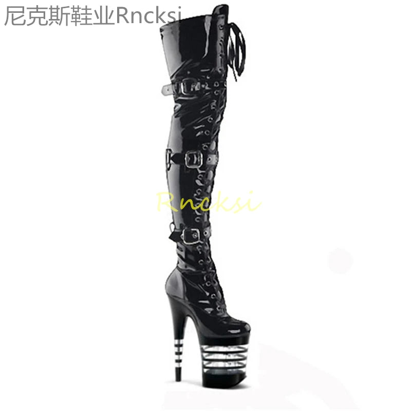 20cm Sexy Round-headed Boots Pipe Dance Shoes Boots Platform Steel for The Bar Show High-heeled Thin-legged Waterproof Round Toe