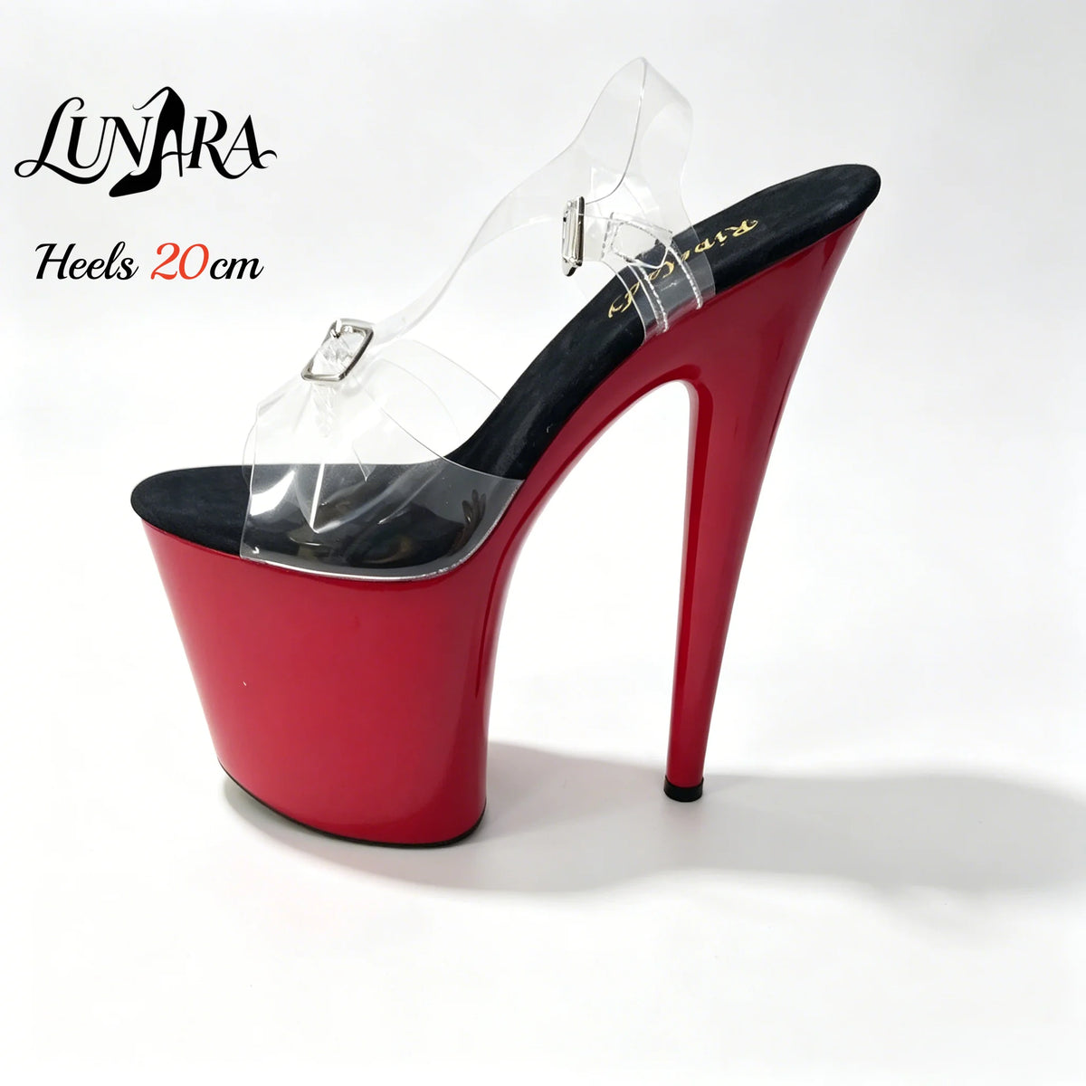 Womens 20cm/8Inch Red Clear Ankle Strap Buckle Open Toe Platform Stilettos Sandals Exotic Stripper shoes Nightclubs Rave Parties