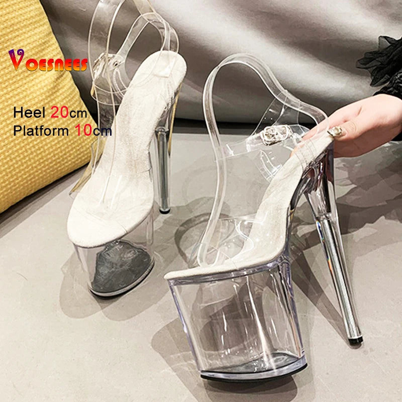 15cm 17cm 20CM High Heels Women's Sandals Anti-Skid Sexy Pole Dance Shoes Thin Heel Transparent Platform Female Party Sandals