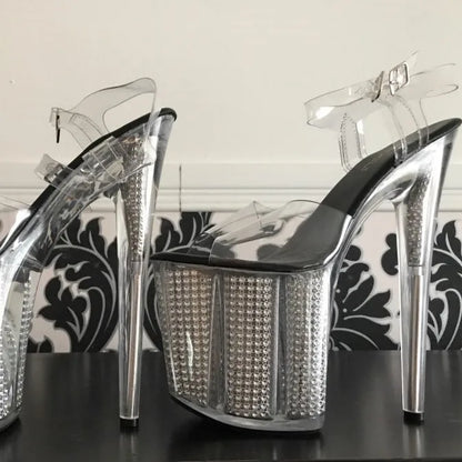 20 cm sexy transparent platform sequined decoration, 8 inch stiletto banquet nightclub shoes/pole dancing model sandals