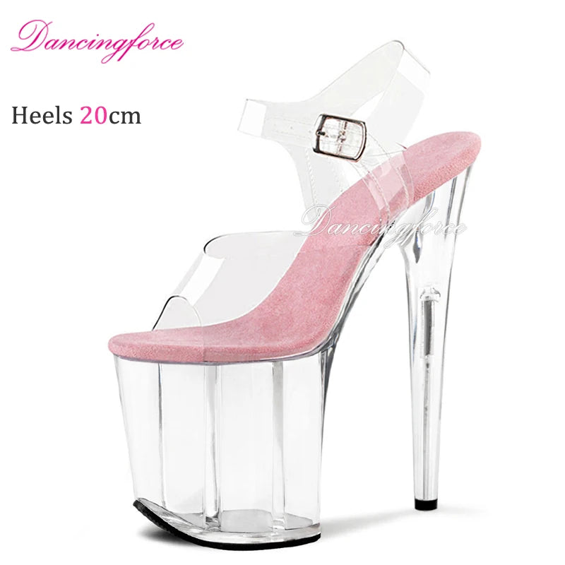 20cm 8Inches Stripper Crossdressing Crystal Transparent Sandals Platform Pole Dancing Wedding Shoes High Heel Lady Fashion Sex