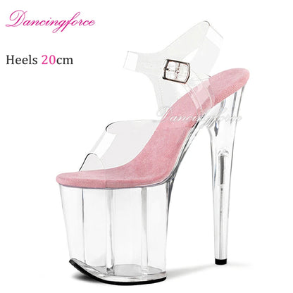 20cm 8Inches Stripper Crossdressing Crystal Transparent Sandals Platform Pole Dancing Wedding Shoes High Heel Lady Fashion Sex