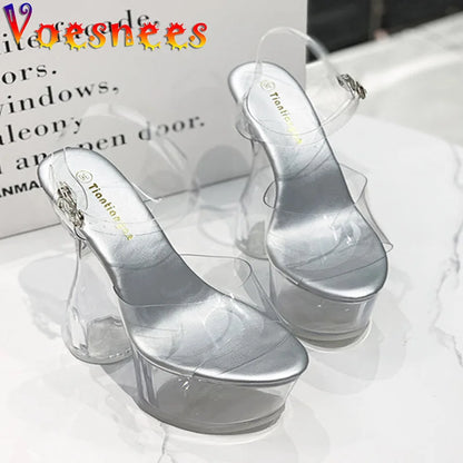 Fashion PVC Women Transparent Platform Sandals High Heels Party Car Models Daily Work Pumps 16.5CM Nightclub Pole Dancing Shoes