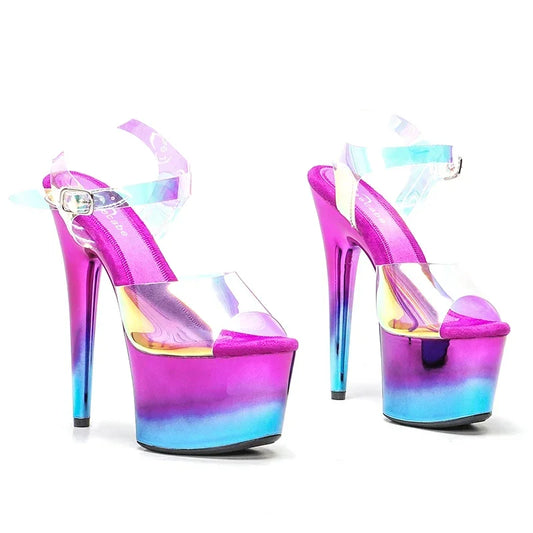 Leecabe 17CM/7Inch PVC Upper Sexy Exotic Shinny Platform High Heels Pole Dancing Sandals Shoes