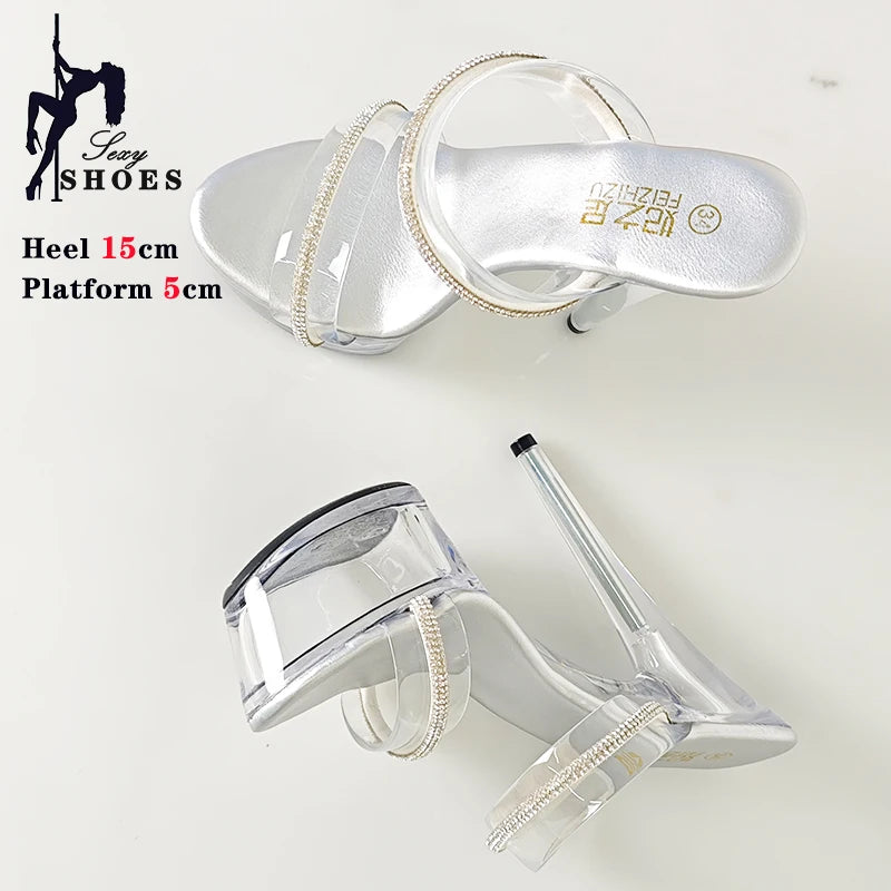 Girls Shoe for Party Club Stripper Heels Women Shoes 2024 Platforms High Heels Sandals Clear Sexy Pole Dance 15cm High Plus Size - Grande Heels