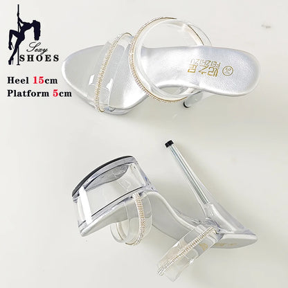 Girls Shoe for Party Club Stripper Heels Women Shoes 2024 Platforms High Heels Sandals Clear Sexy Pole Dance 15cm High Plus Size - Grande Heels