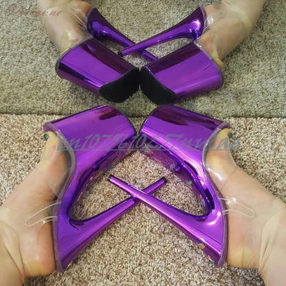 Sexy Purple Shiny Mirrored Platform Sandals Clear PVC Ankle Buckle Stiletto High Heel 20CM/8Inchs Pole Dance for Women 2026 Hot