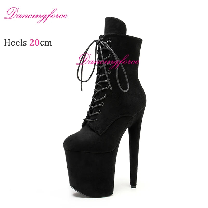 Black Matte Sexy 20cm 8Inches Super High Heel Stripper Pole Dance Shoes Nightclub Exotic Short Ankle Boots Party Women's
