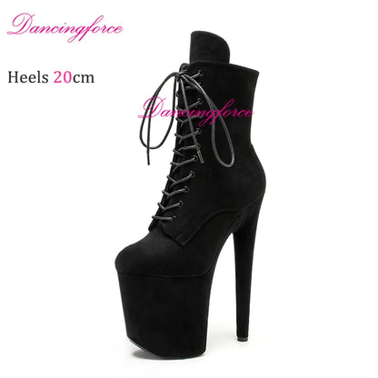 Black Matte Sexy 20cm 8Inches Super High Heel Stripper Pole Dance Shoes Nightclub Exotic Short Ankle Boots Party Women's