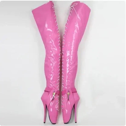 18CM/7 Inch Women Thigh High Ballet Boots,Sexy Pole Dancing Shoes,Men Cosplay Fetish Corset Dominatrix,Black,White,Silver,Big