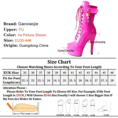 Pole Dance Striper Shoes Sexy 6 inch High Heel Women Ankle Boots Fetish Padlocks Short Boots High heels Party Sexy Black Shoes