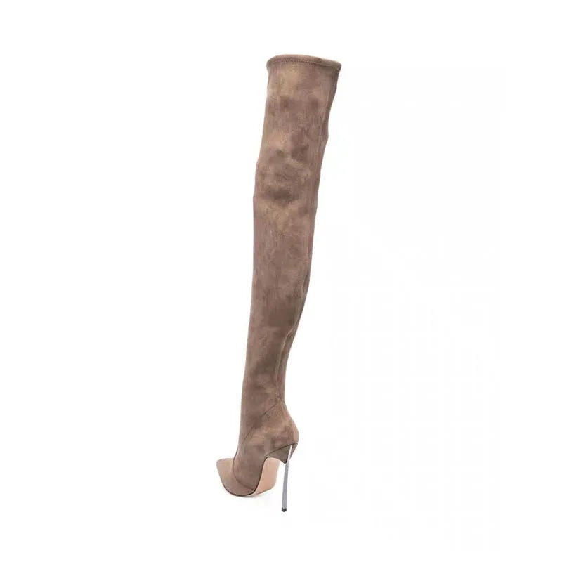 Arden Furtado brown over the knee boots for women stiletto heel fashion Pointed toe Super high boots for Sexy  skinny legs