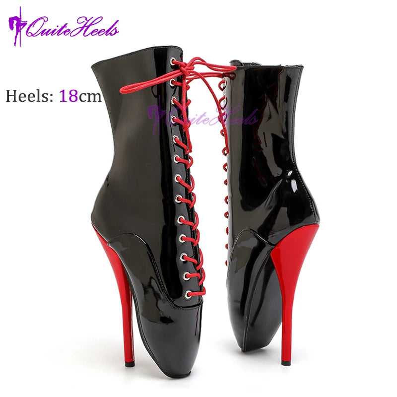 Mixed ColorsExotic Ballet Boots 18CM/7" High Heel Hoof Sole Strange Style Boots Women SM Games Sexy Fetish Ballet Lockable Shoes