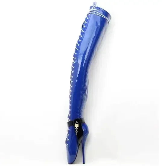 18CM/7 Inch Women Thigh High Ballet Boots,Sexy Pole Dancing Shoes,Men Cosplay Fetish Corset Dominatrix,Black,White,Silver,Big