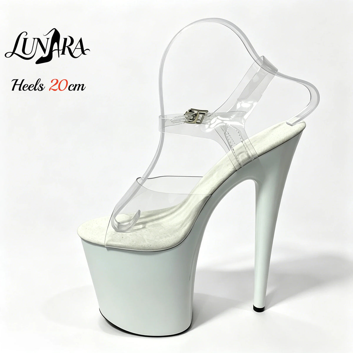 Womens 20cm/8Inch Red Clear Ankle Strap Buckle Open Toe Platform Stilettos Sandals Exotic Stripper shoes Nightclubs Rave Parties