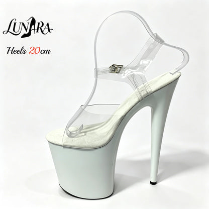 Womens 20cm/8Inch Red Clear Ankle Strap Buckle Open Toe Platform Stilettos Sandals Exotic Stripper shoes Nightclubs Rave Parties
