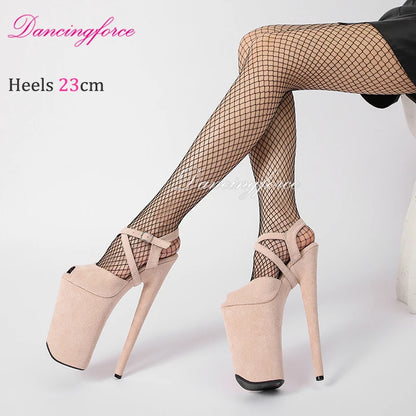 Dancingforce 9Inch/23cm Pole Dance Shoes Suede Platform Party High Heels Stripper Heel Shoes Women Modern Sandals